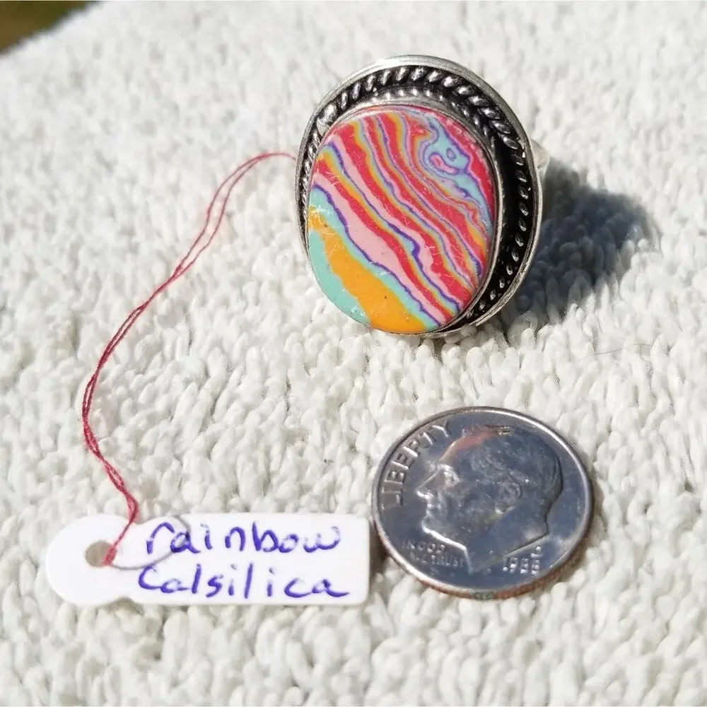 New Rainbow Calsilica Sterling Silver Ring Sz 9